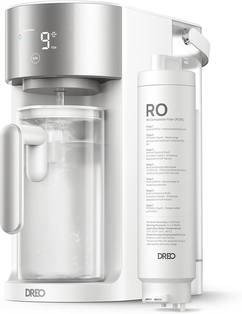 DREO Reverse Osmosis Water Filter Countertop, RO Filtration System, 3:1 Pure to Drain, TDS & Filt... | Amazon (US)