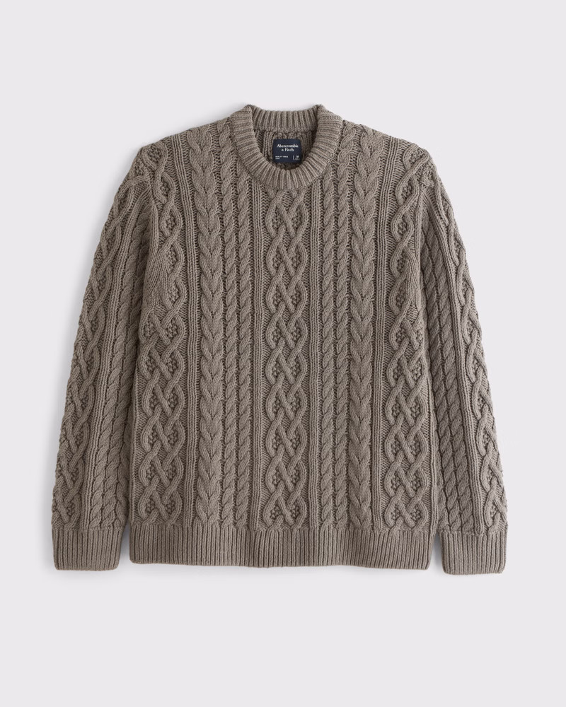 Men's Oversized Cable Crew Sweater | Men's New Arrivals | Abercrombie.com | Abercrombie & Fitch (US)