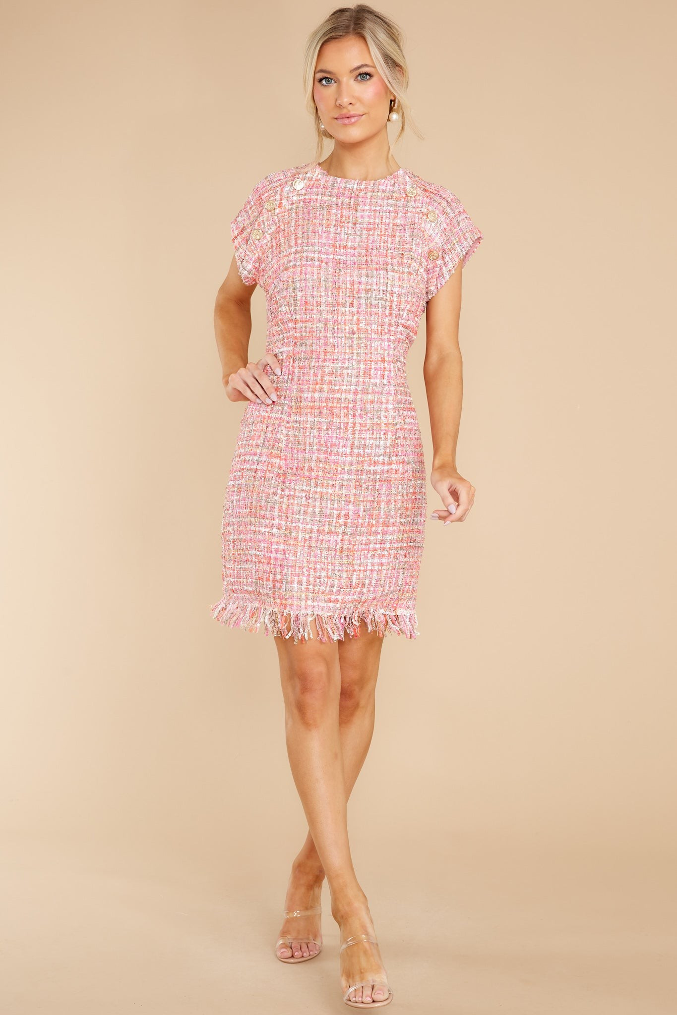 Beyond Imagination Pink Tweed Dress | Red Dress 