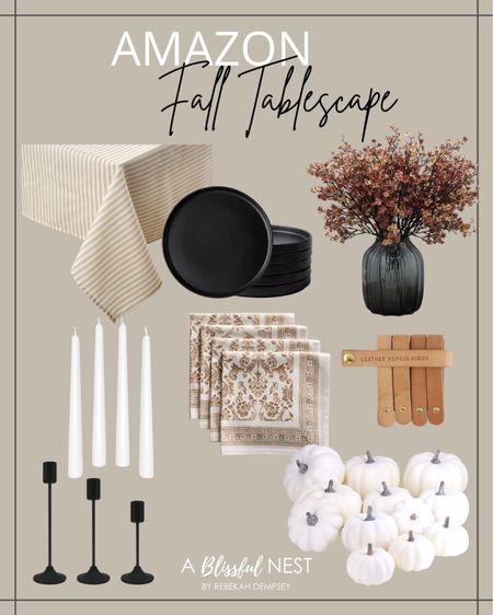 AmazonFinds, Amazon home, Table Cloth, Neutral Table Cloth, Candle, Black Candle, Fall Flowers, stems, Candles, Pumpkins, White Pumpkins, Decorative Pumpkins, Napkin Rings, Napkins

#LTKHoliday #LTKhome #LTKSeasonal