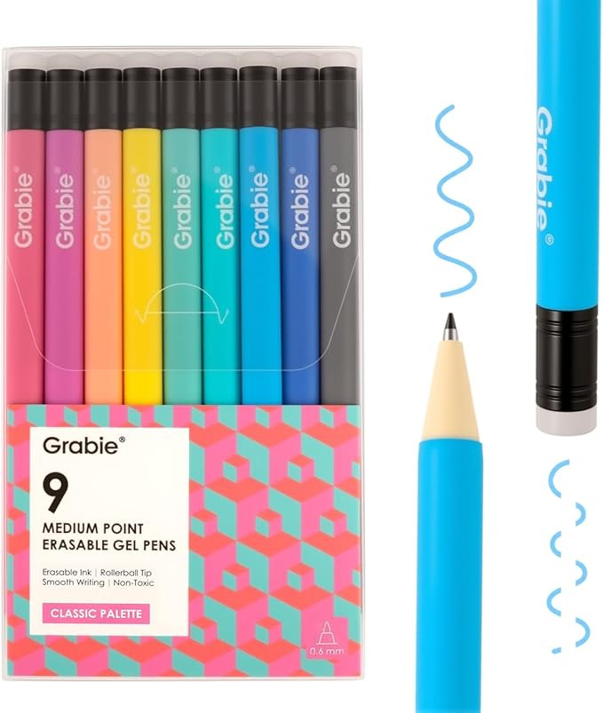 Grabie Erasable Gel Pens, 9 Colors Erasable Pens, Make Mistakes Disappear Colored Pens, Assorted ... | Amazon (US)