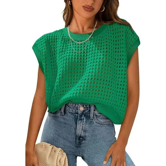 PRETTYGARDEN Womens Spring Tops Summer Shirts Crochet Cap Sleeve Sweater Pullover Cute Crew Neck ... | Walmart (US)