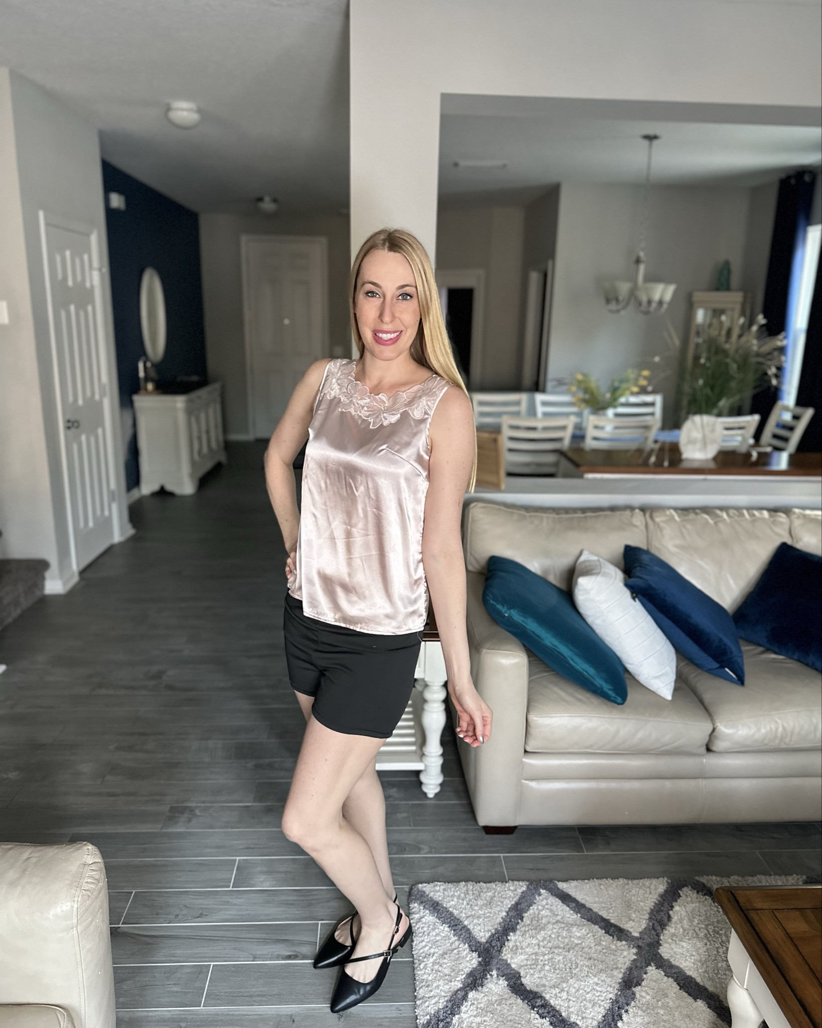 Black blazer set and satiny blouse
🖤 I love the beautiful floral design of this blouse on the appliqué along the top 
🖤  it pairs really well with this set, fits true to size  
🖤 wearing size small, I am 5’10”


#LTKFindsUnder50 #LTKWorkwear #LTKStyleTip