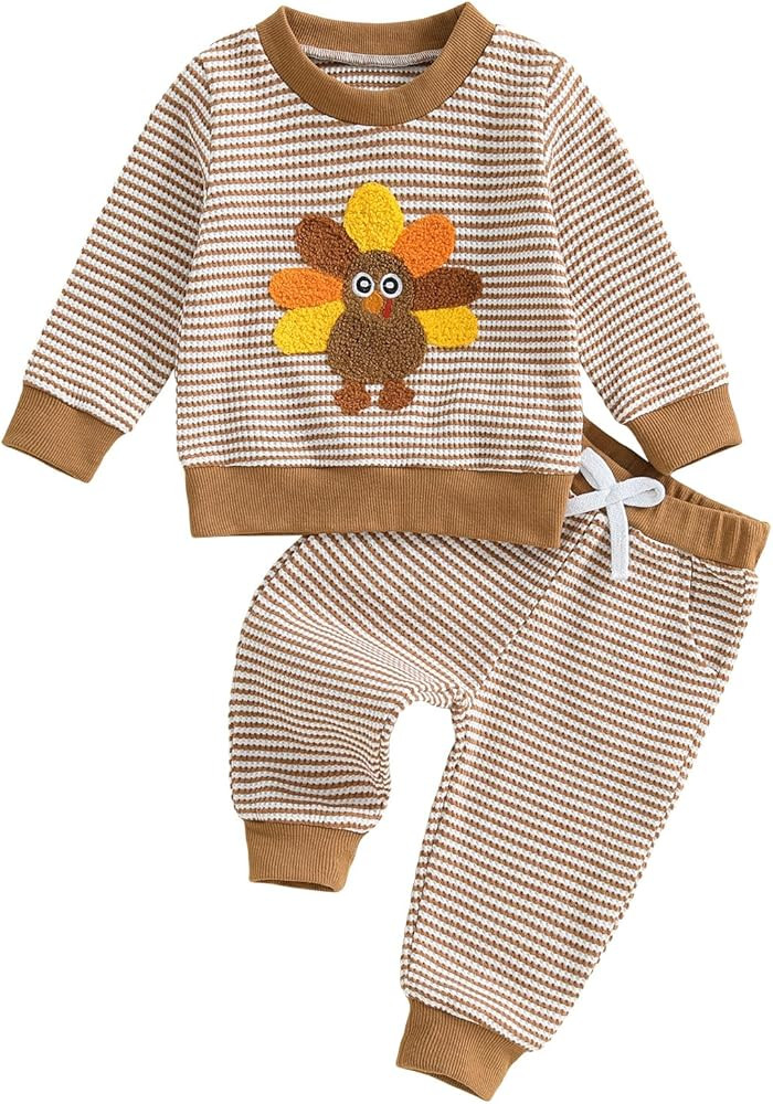 CIYCUIT Toddler Baby Boy Outfits Striped Sweatshirt Pants Clothes Set | Amazon (US)