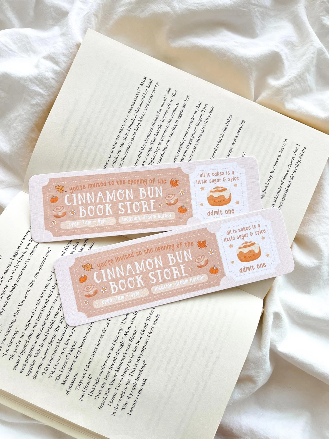 Cinnamon Bun Book Store Bookmark | Autumn Fall Bookmark | Fall Girl Bookmark | Book Club Ticket B... | Etsy (US)