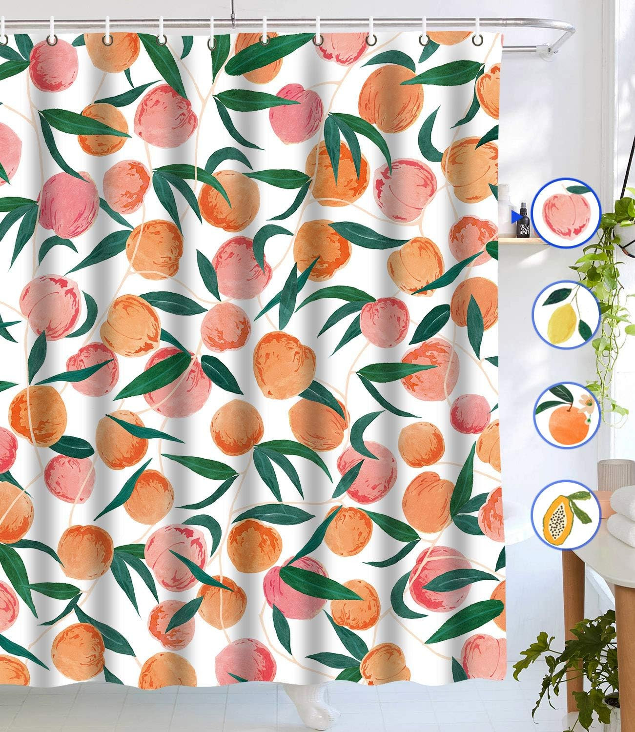Lifeel Peach Shower Curtains, Allover Fruits Shower Curtain Cute Bright Colorful Design Waterproof F | Amazon (US)