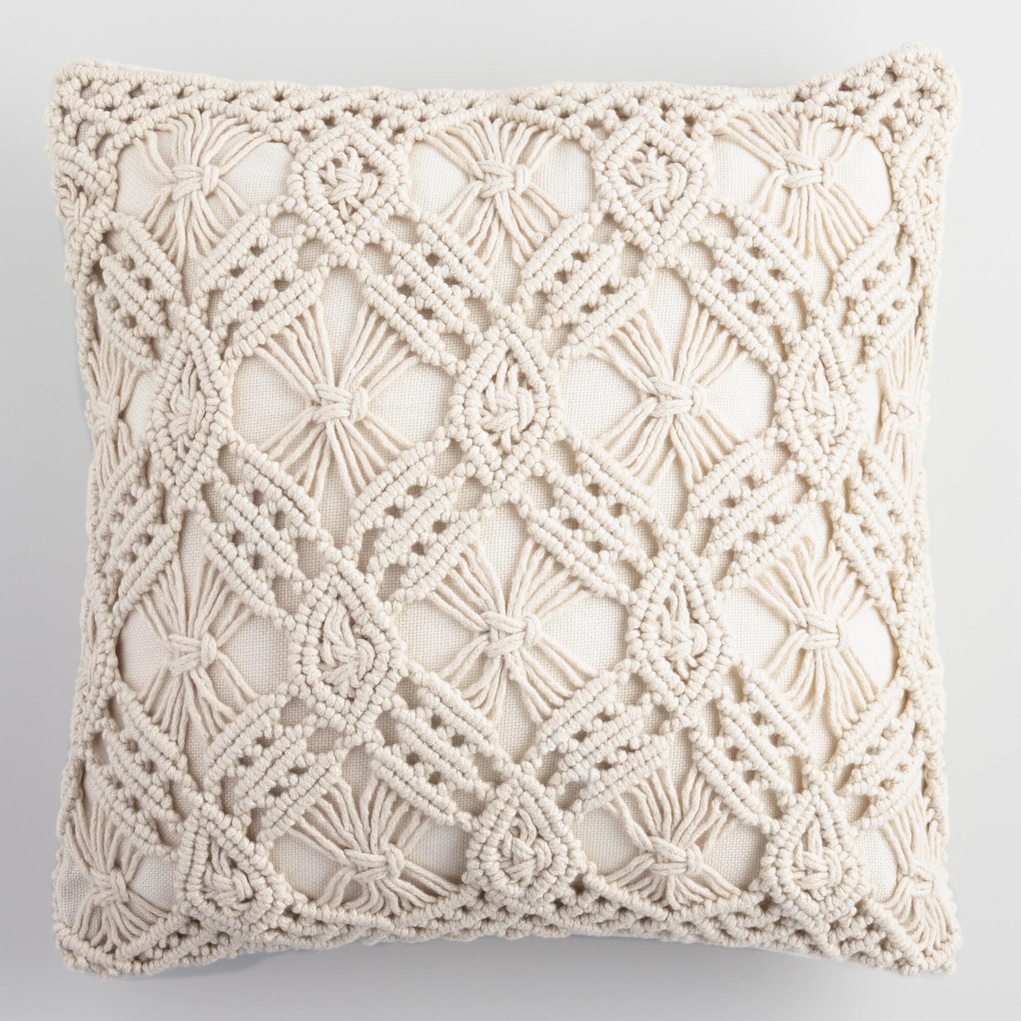 Natural Macrame Indoor Outdoor Patio Throw Pillow - Polyester by World Market | World Market