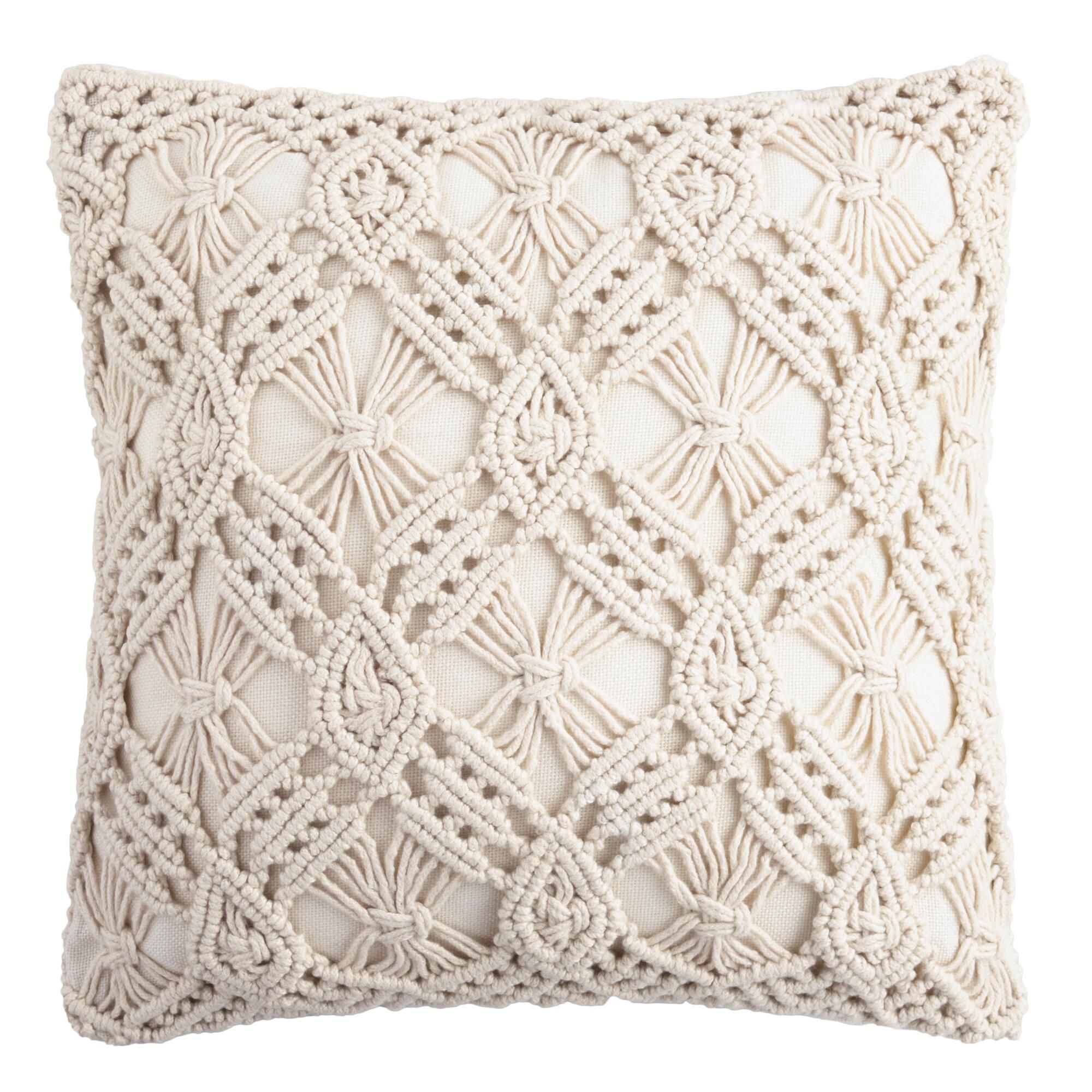 Natural Macrame Indoor Outdoor Patio Throw Pillow - Polyester by World Market | World Market