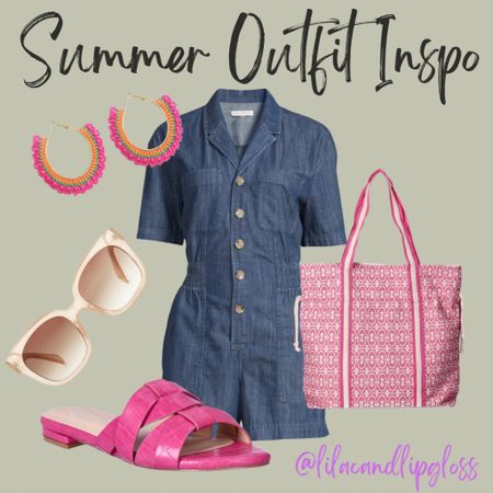 Summer outfit idea all from Walmart! Love the denim romper paired with pops of pink💗!  @walmartfashion #walmartpartner #walmartfashion 

#LTKFindsUnder50 #LTKStyleTip