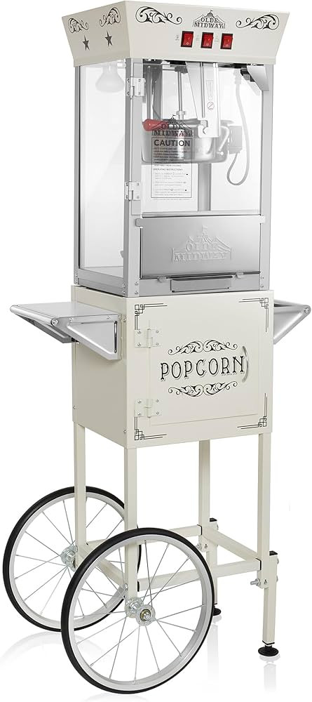 Olde Midway Movie Theater-Style Popcorn Machine Maker with Cart and 8-Ounce Kettle - Cream, Vinta... | Amazon (US)