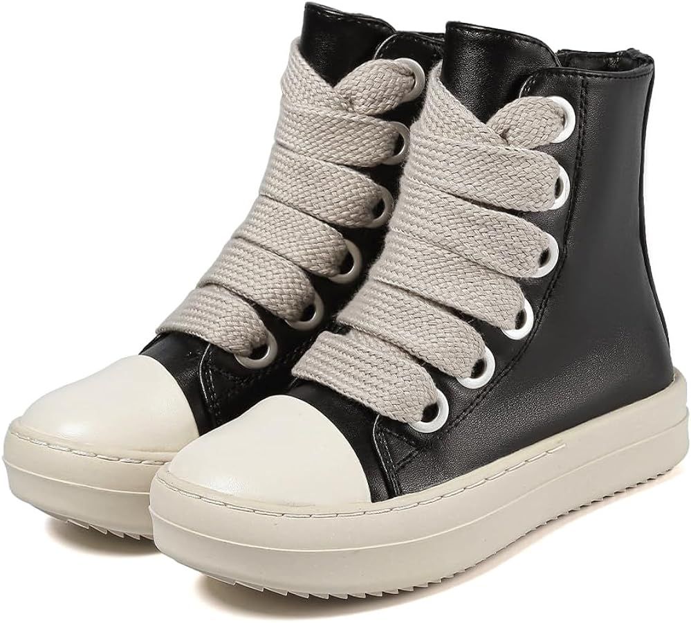 Kids' Multi-Colored High-Top Casual Shoes with Unique Chunky Lace Design - Available in Black, Re... | Amazon (US)