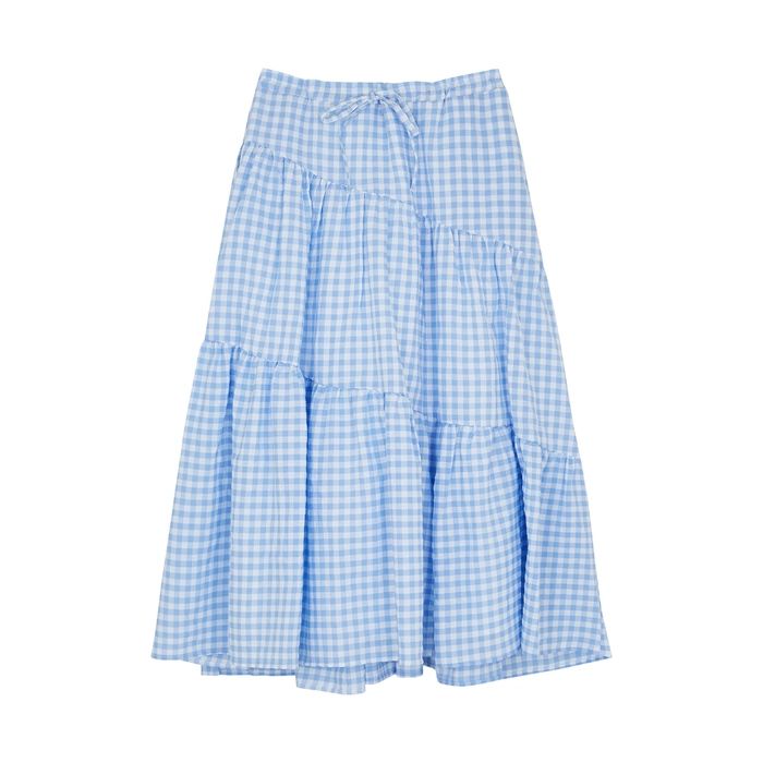MARLO KIDS Greta Blue Gingham Tiered Cotton Skirt | Harvey Nichols (Global)