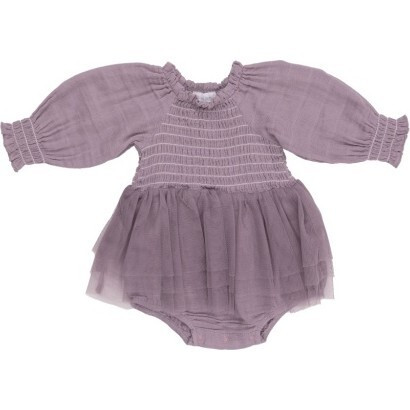Dusty Lavendar Long Sleeve L/S Smocked Tutu Bubble, Lavender | Maisonette
