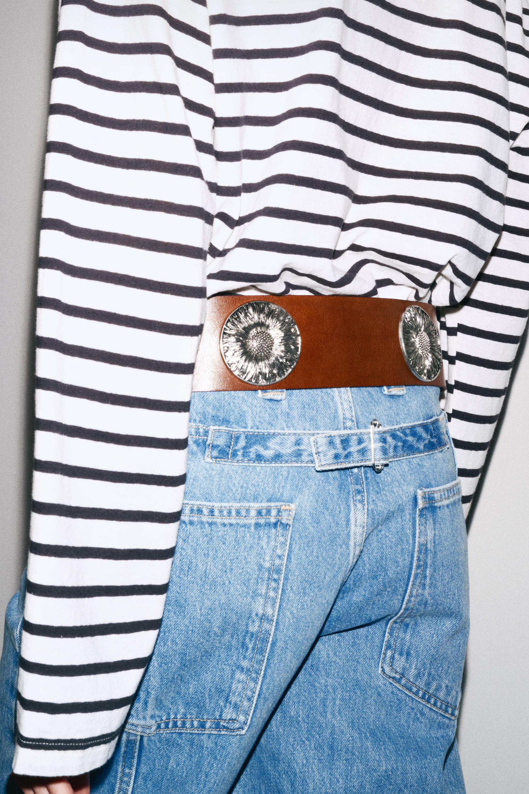 WIDE LEATHER BELT WITH FLOWERS | Zara US
