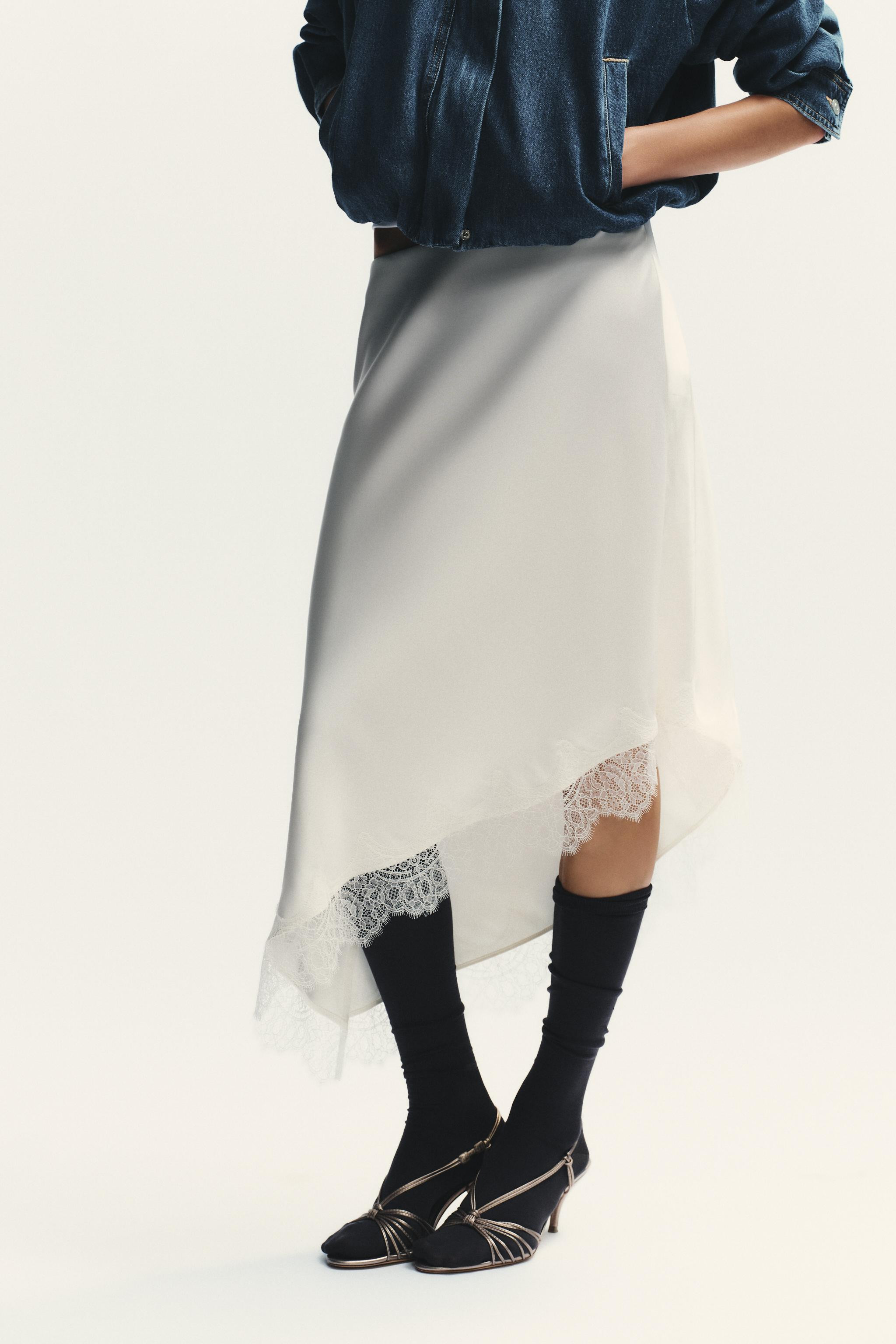 LACE SATIN EFFECT SKIRT | Zara US
