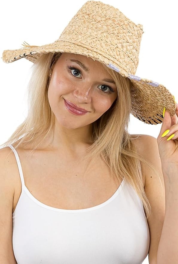 Diona J Pack & Go Wide Floppy Brim Woven Natural Raffia Straw Crushable Fedora Rancher Summer Hat | Amazon (US)