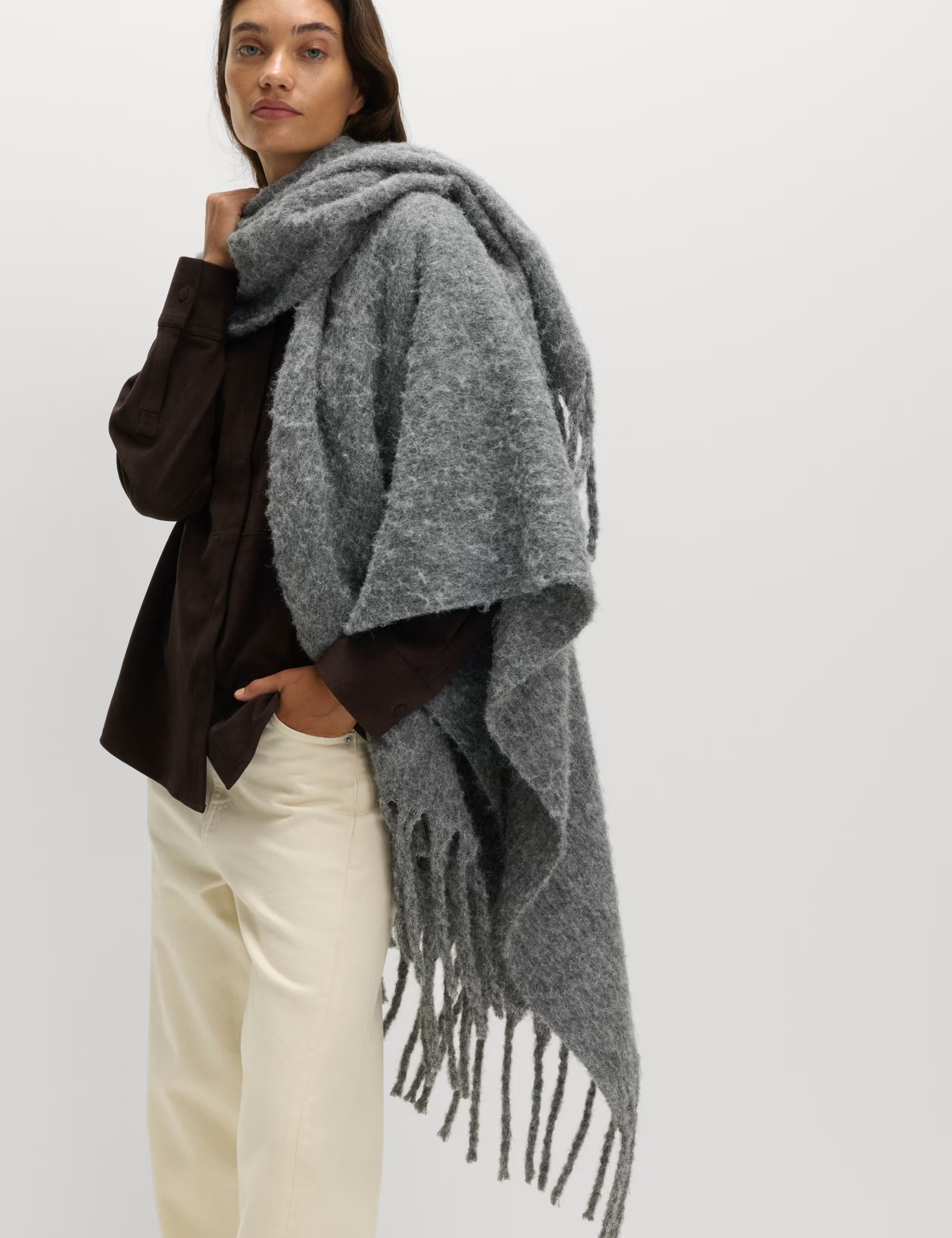 Brushed Fringed Wrap Scarf with Wool | Marks & Spencer (UK)
