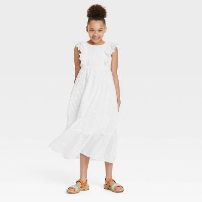 Girls' Woven Short Sleeve Maxi Dress - Cat & Jack™ White | Target