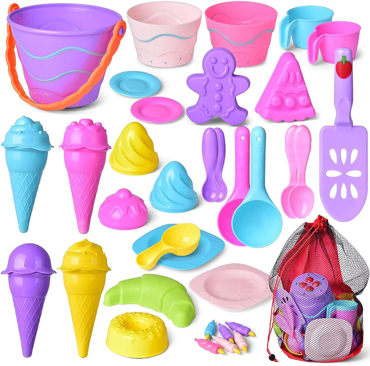 Fun Little Toys 39 Pcs Ice Cream Beach Toys Sand Toys Set for Kids, Beach Toys Tools, Sand Shovel... | Walmart (US)