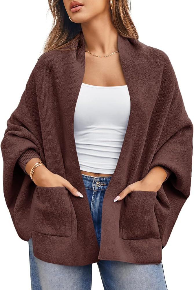 Saodimallsu Open Front Long Sleeve Cardigan Poncho Sweater Coats | Amazon (US)