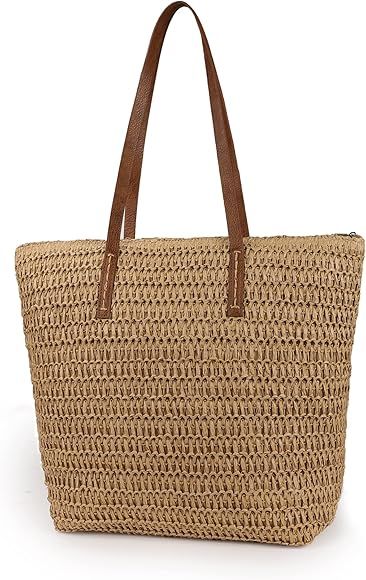 Womens Large Straw Beach Tote Bag Handmade Woven Shoulder Bag Handbag Purse for Summer | Amazon (US)