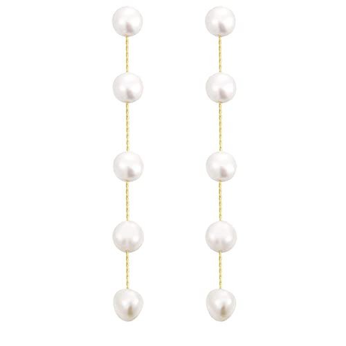 14k Gold Plated Long Pearl Drop Dangle Earrings for Women Chain Baroque Pearl Stud Jewelry for Bridal Wedding | Amazon (US)