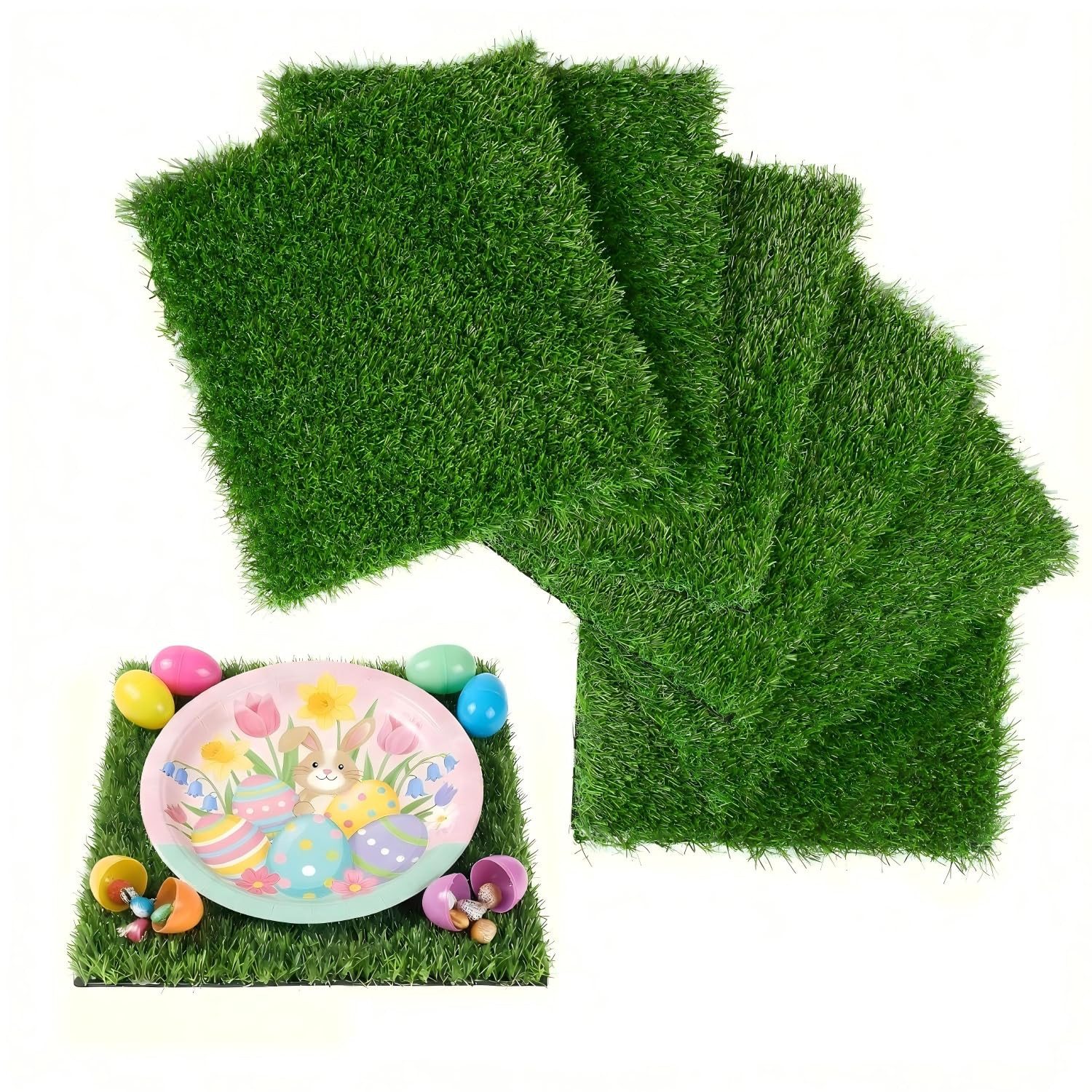 XLX TURF 6 Pack Artificial Grass Square Mats, 12"x12" Fake Grass Placemats for Easter Table Cente... | Amazon (US)