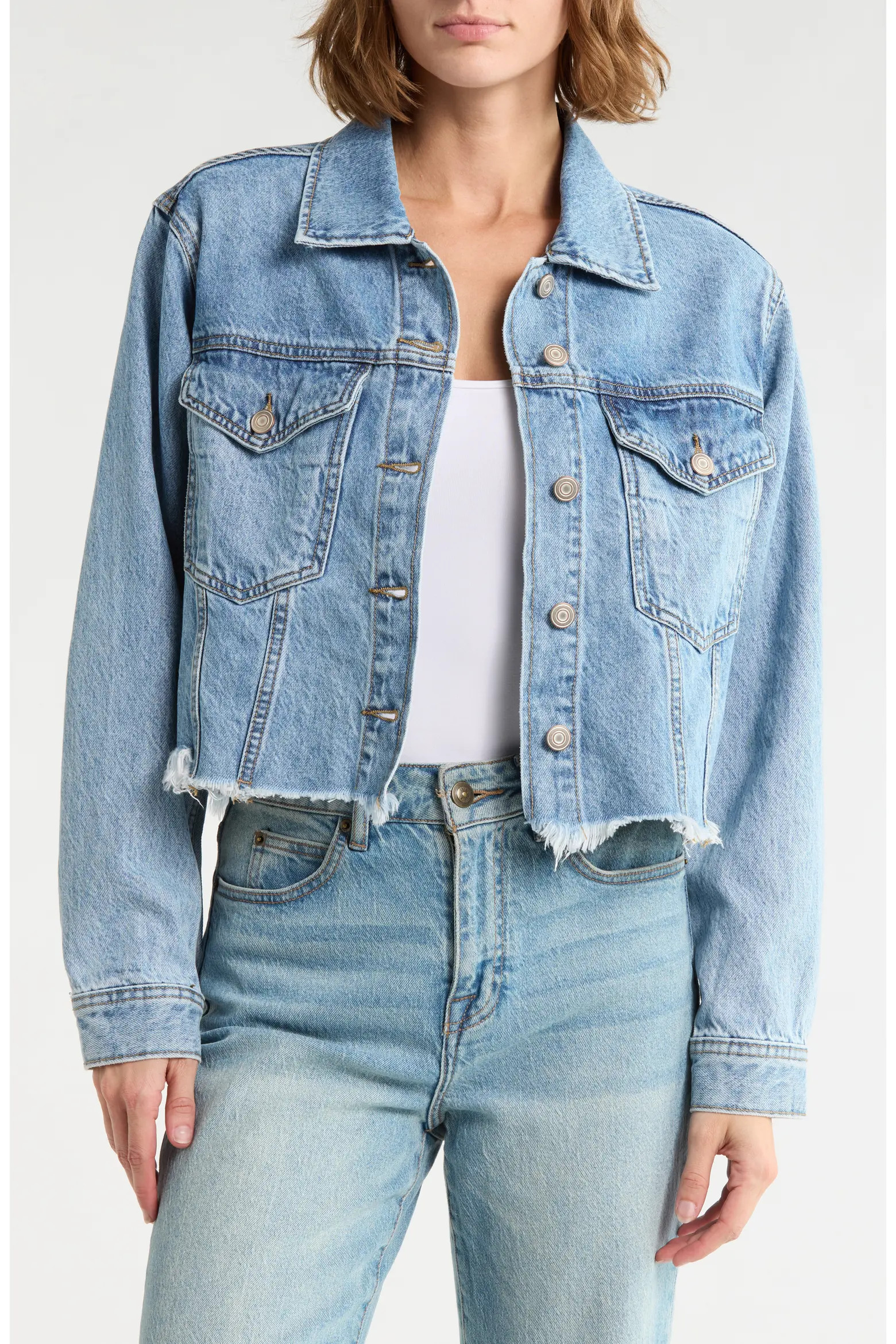 Fray Hem Crop Denim Trucker Jacket (Women) | Nordstromrack | Nordstrom Rack