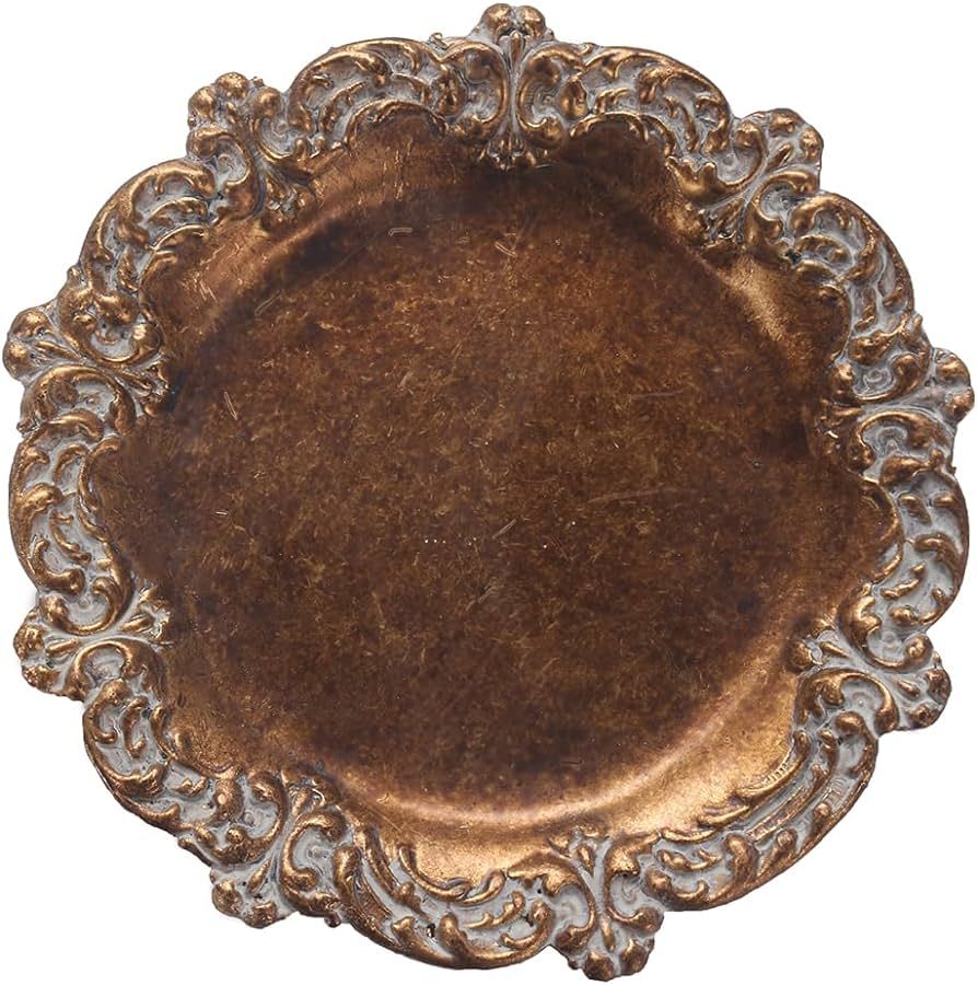 Vintage Tray Small Antique Trinket Dish, Round, Ring Holder With Twisted Flower Surrounding, Cosmetics Makeup Storage Organizer, Gift, Aesthetic Room Decor (Bronze-Flower) | Amazon (US)