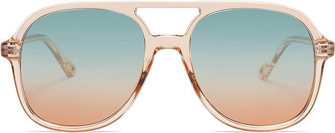 SOJOS Retro Square Polarized Aviator Sunglasses Womens Mens 70s Vintage Double Bridge Sun Glasses | Amazon (US)