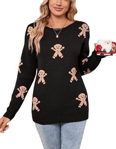 Drvitor Women's Pullover Sweaters Long Sleeve Crew Neck Cute Multi-Hearts Knitted Casual Sweater (Black, Small) | Amazon (US)