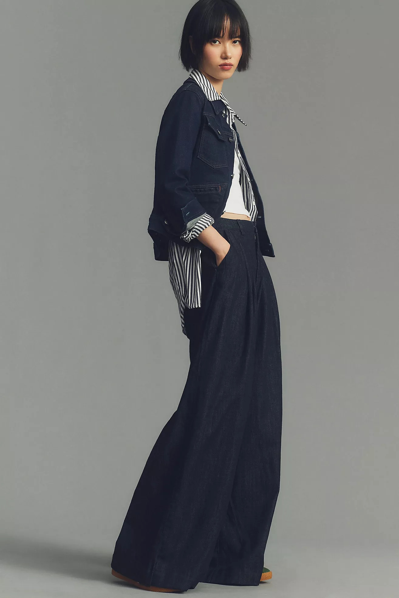 Maeve The Avery Pleated Wide-Leg Denim Trousers | Anthropologie (US)