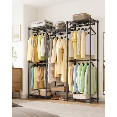 SONGMICS Garment Rack, Heavy-Duty Clothes Rack, Portable Closet Rack, 56.9-Inch Wide Clothing Rack with Adjustable Mesh Shelves, Ink Black | Target