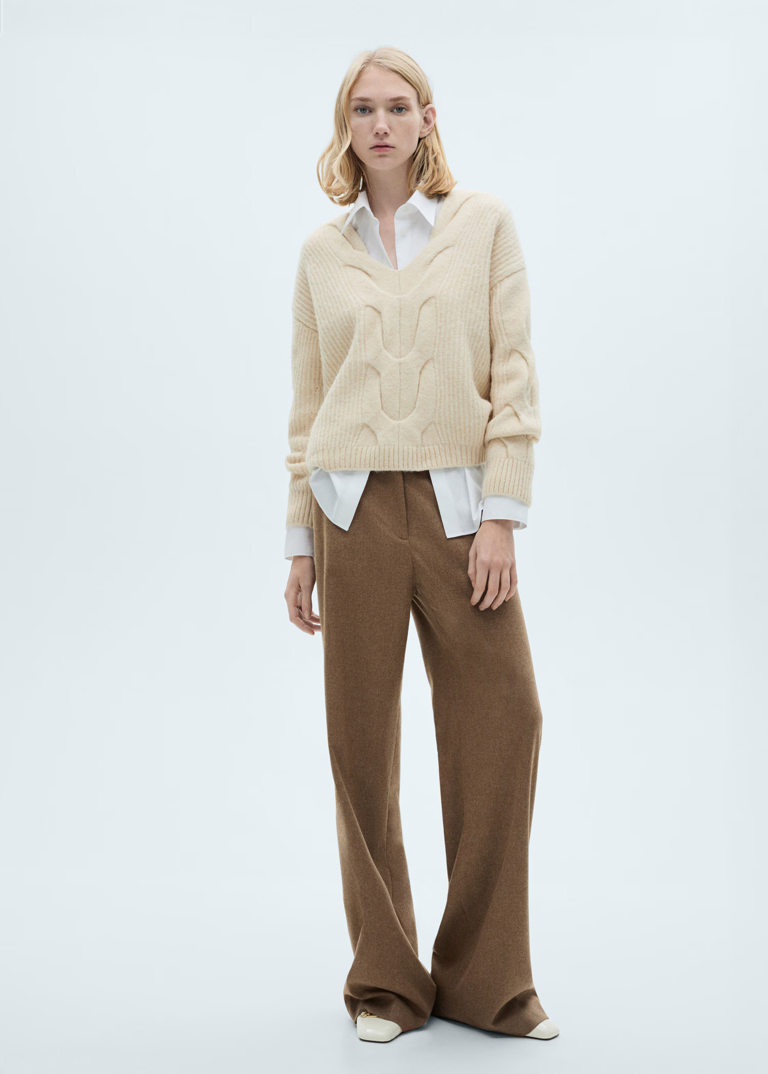 V-neck braided sweater - Women | MANGO United Kingdom | MANGO (UK)