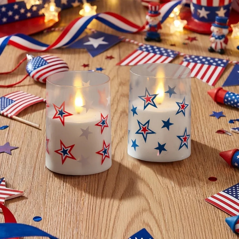 Battery-Operated LED Candles, Warm White, 4", 2 Count, Patriotic by Way To Celebrate - Walmart.co... | Walmart (US)