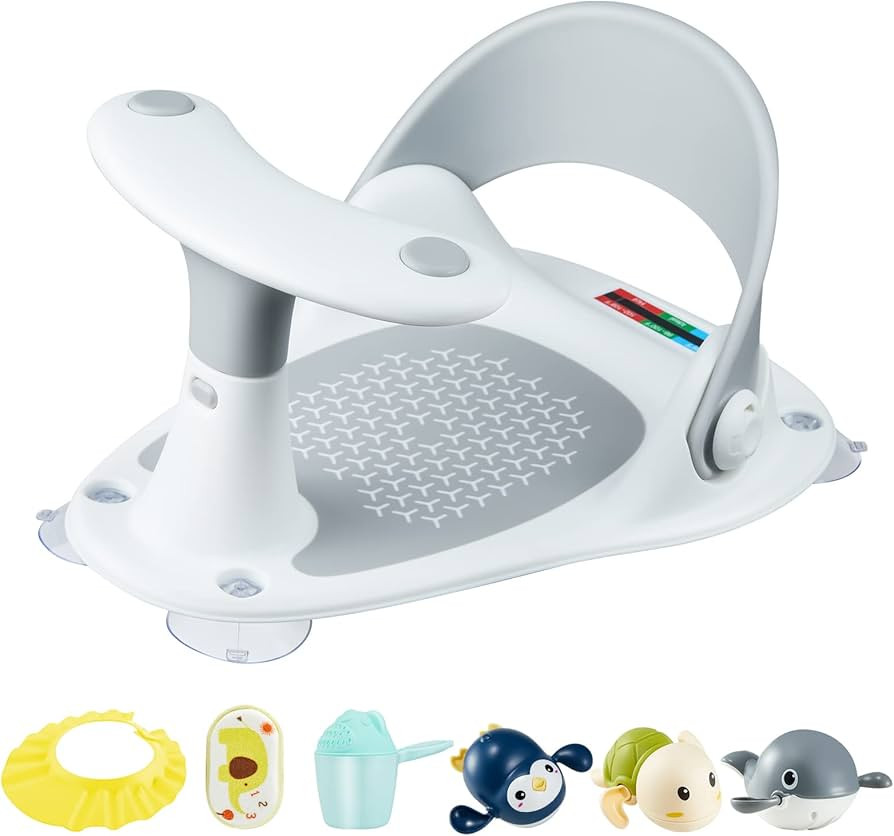 Baby Bath Seat [Original] – 3 Bath Toys + Shower Cap + Bath Brush + Thermometer + Rinse Cup –... | Amazon (US)