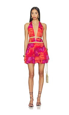 Runaway The Label Xylia Halter Low Plunge Mini Dress in Suri Orange from Revolve.com | Revolve Clothing (Global)