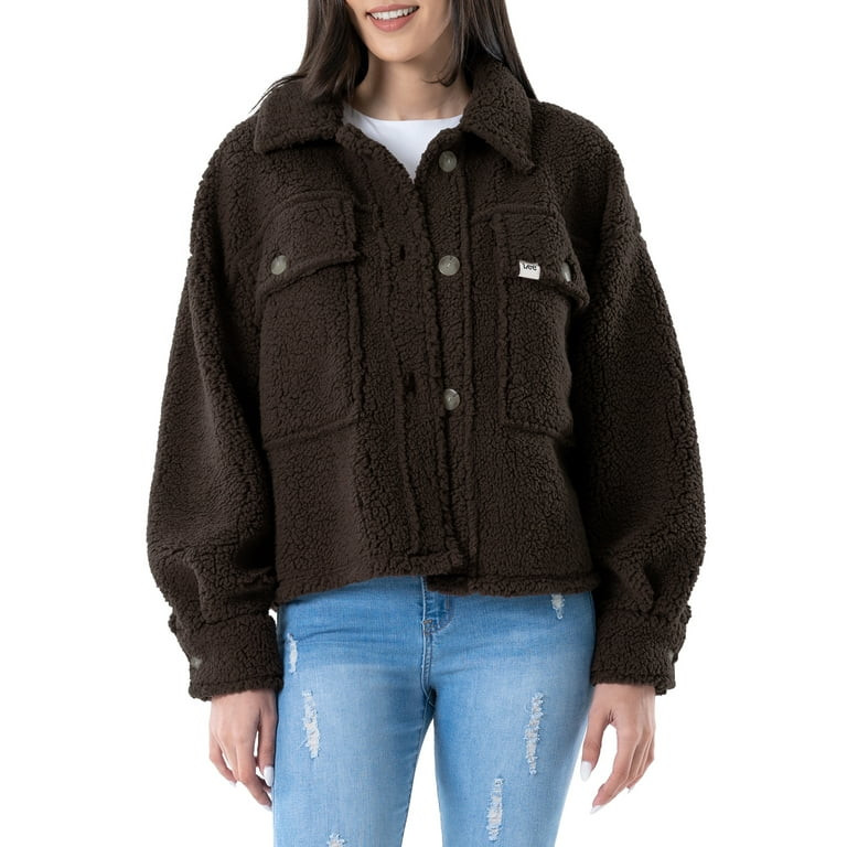 Lee® Women's Long Sleeve Cropped Sherpa Shirt Jacket - Walmart.com | Walmart (US)