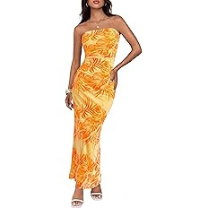 BTFBM Women Summer Strapless Maxi Dress 2026 Bodycon Floral Long Wedding Guest Dress Formal Tube ... | Amazon (US)
