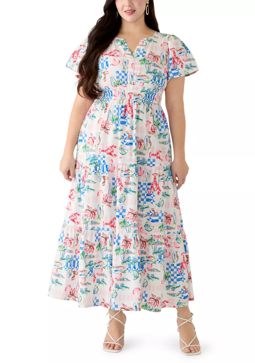 Petite Short Sleeve Waisted Midi Dress | Belk