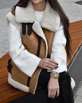 loveimgs Women's Winter Warm Suede Sherpa Leather Vest Jacket Zip Up Sleeveless Lambwool Fur Coat... | Amazon (US)