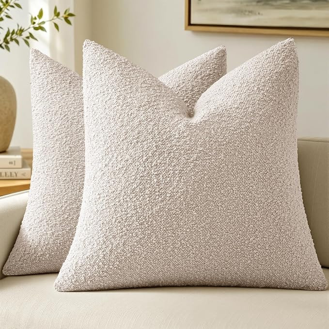 MIULEE 20x20 Inch Decorative Pillow Covers for Couch Bed Set of 2 Textured Boucle Neutral Throw P... | Amazon (US)