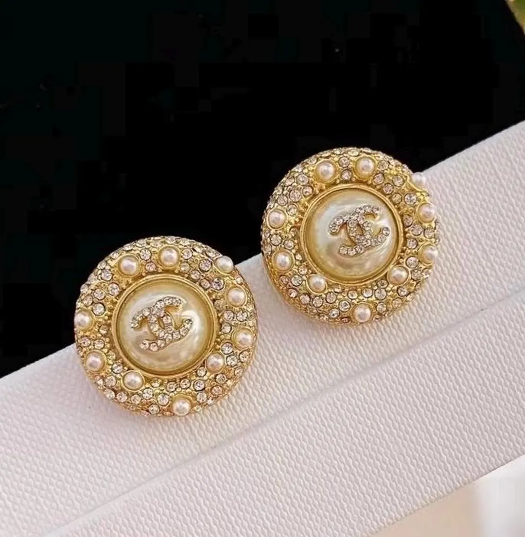 Chanel Vintage Large Pearl and Crystal Round Earrings – Gold-tone Design - Etsy | Etsy (US)
