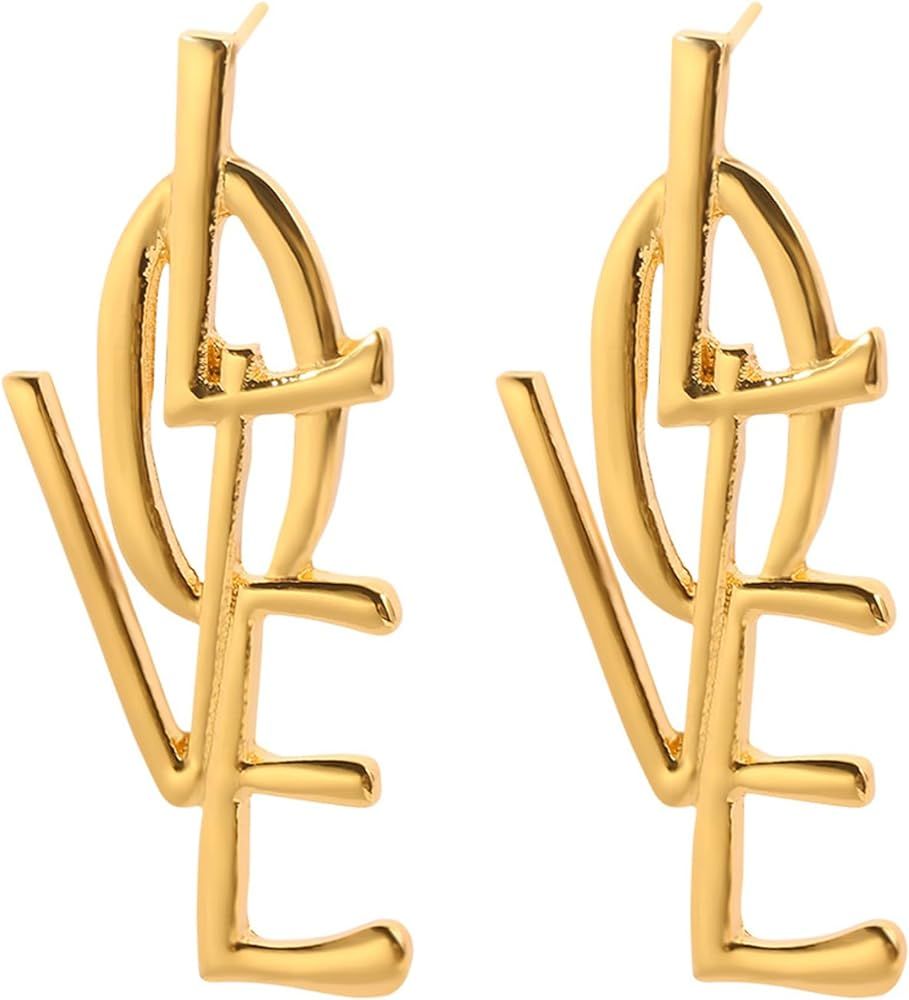Love Letter Earrings for Women Girls Fashion Dainty Punk Large Long Love Heart Shape Dangle Stud ... | Amazon (US)