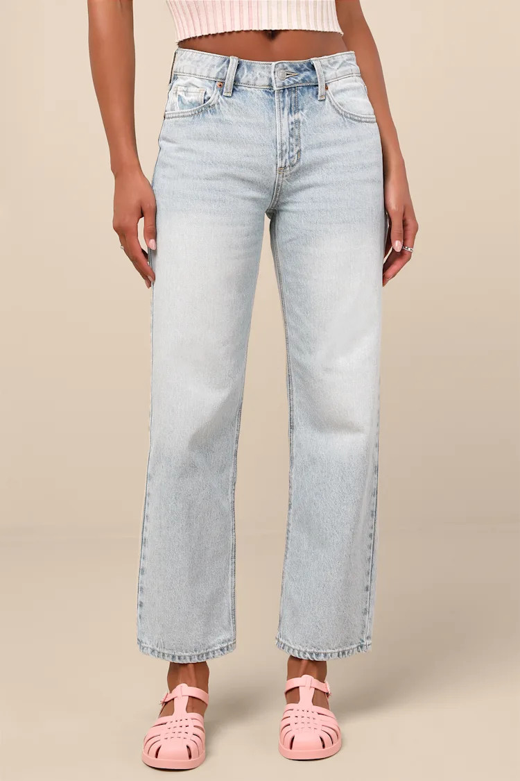 Teague Light Wash Mid-Rise Straight Leg Jeans | Lulus
