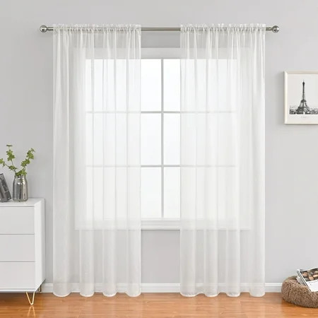 AURORA TRADE 1 Sheet White Sheer Curtains Rod Pocket Voile Semi Sheer Window Curtains for Kitchen Be | Walmart (US)