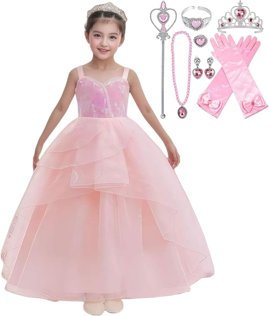 Glinda Costume for Girls Women Witch Cosplay Glinda Dress with Pink Mesh Sequin Accessories Perfe... | Amazon (US)