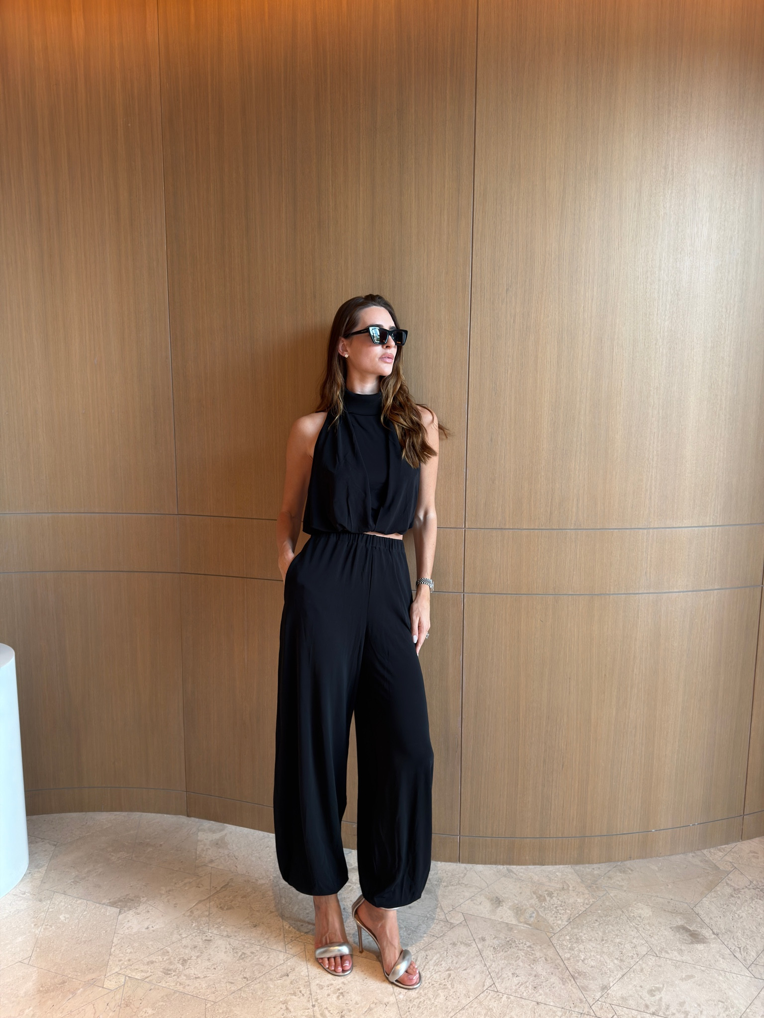 Adriana degreas set, black balloon pants, gianvito rossi heels, bijoux heels, Saint Laurent sunglasses mica 