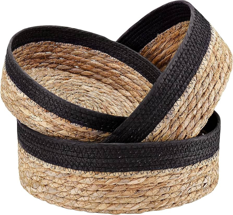 Round Rattan Baskets Set for Organizing Wicker Storage Basket for Fruit, Bread Serving Basket Dec... | Amazon (US)