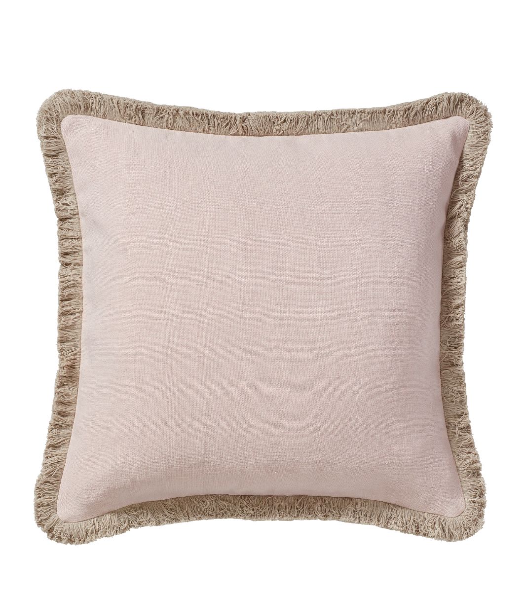 Stonewashed Linen Pillow Cover With Fringing - Dusty Rose | OKA US